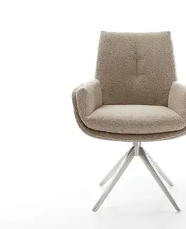 Jedálenské stoličky DELIFE Jedálenská stolička Clea-Flex bouclé tmavobéžová krížová podstava široká nerezová oceľ otočný o 360° s hojdacou funkciou