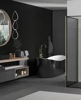 Sprchové dvere MEXEN/S - Kioto Sprchová zástena WALK-IN 120 x 120 x 40, čierny vzor, zlatá 800-120-120-221-50-70-040