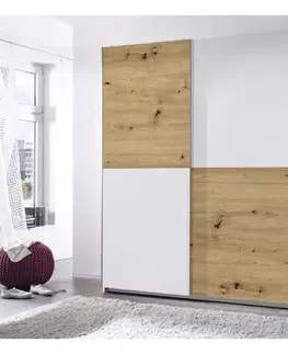 Šatníkové skrine KONDELA Tiner šatníková skriňa s posuvnými dverami dub artisan / biela