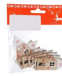 Ostatné vianočné dekorácie Kinekus Ozdoba domček lepiaci 2,4x6cm sada 8ks drevo