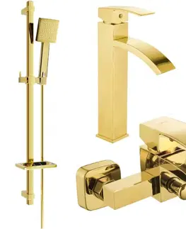 Kúpeľňové batérie MEXEN/S - Libra DQ45 Set umývadlovej a vaňovej batérie s príslušenstvom, zlato 745113DQ45-50