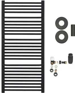 Doplnky do kúpeľne CERANO - Kúpeľňový radiátorový set Antonio - ústredné vykurovanie - bočné pripojenie - 655W - čierna matná - 1180x550 mm mm CER-663298