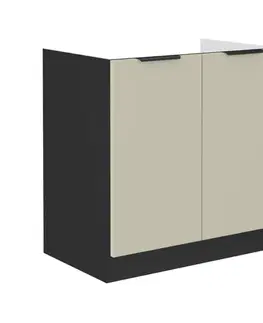 Kuchynské dolné skrinky KONDELA Araka 80 ZL 2F BB drezová kuchynská skrinka kašmír / čierna