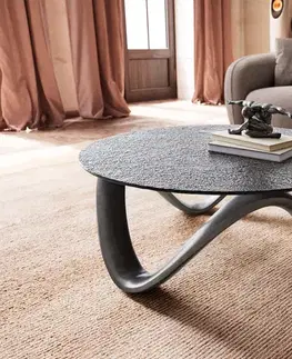 Konferenčné stolíky DELIFE Konferenčný stolík Tanju 90x90 cm metalická strieborná s reliéfnym sklom sivá