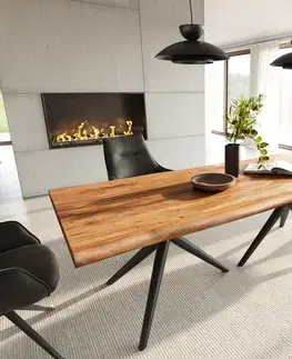 Jedálenské stoly DELIFE Jedálenský stôl Edge 240x100 akácia prírodná Estelar okrúhly kov čierna Live-Edge