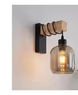 Svietidlá Brilagi - Nástenné svietidlo WOOD GLASS 1xE27/60W/230V borovica/čierna/dymovošedá EG44078+NSTK7758