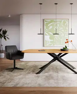 Jedálenské stoly DELIFE Jedálenský stôl Edge oválny 240x120x2,5-3 dub prírodný krížová podstava obdĺžnik čierna švajčiarska hrana