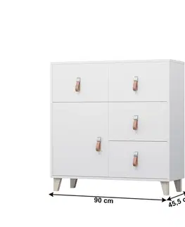 Komody KONDELA Fiera 4S1D jednodverová komoda so zásuvkami biela