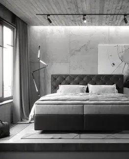 Postele Boxspring DELIFE Boxspring posteľ Dream-Great 180x200 cm mikrovlákno antracitová vintage s vreckovou pružinovou matracou a visco topperom