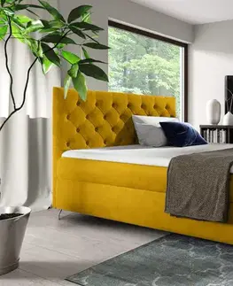 Postele KONDELA Guliette 120 boxspringová manželská posteľ žltá (Velvet)