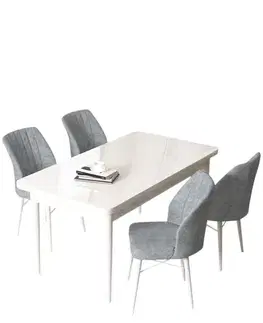 Jedálenské sety Dining Table & Chairs Set (5 Pieces) Arp - White, Grey