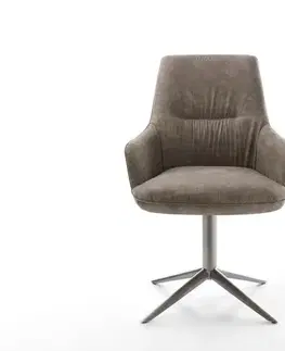 Jedálenské stoličky DELIFE Otočná jedálenská stolička Zelia-Flex s opierkami mikrovlákno taupe vintage podstava grafit 360° otočná hojdacia funkcia vrecková pružina