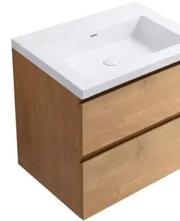 Kúpeľňový nábytok CERANO - Kúpeľňová skrinka Carole - dub medový + umývadlo z lit. mramoru Ovo - biela lesklá - 50,5x53x46,5 CER-258168