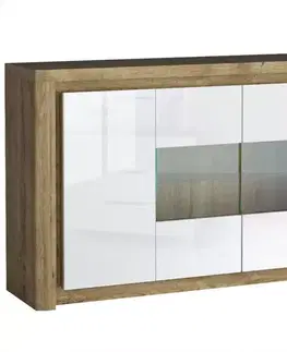 Vitríny a regály do obývačky Vitrína Livinio L3 Ribbeck/Biely lesk