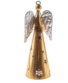 Vianočné dekorácie Kovový anjel so srdcom, v. 55 cm, farba zlatá, 55 cm