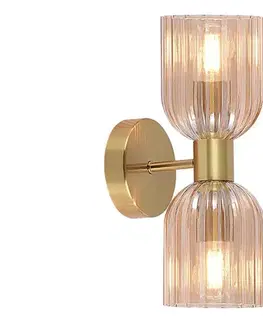 Svietidlá Light Prestige Nástenné svietidlo PIEGA 2xE14/10W/230V mosadz/dymová béžová LP-939/2W amber