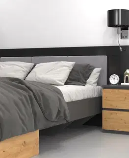 Nočné stolíky 2W nočný stolík, antracit/ dub artisan