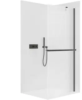 Držadlá k vani CERANO - Sprchová zástěna Walk-in Onyx Y L/P - 8 mm + polička/držák na ručníky - černá matná, rýhované sklo - 160x200  CER-8050BD1218