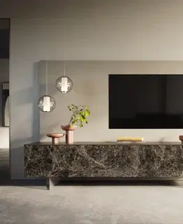 Televízne stolíky DELIFE TV stolík Cuor 220 cm keramika emperador extra leštený tmavohnedá 1 výklopné dvierka 2 zásuvky podstava závesná akrylové sklo