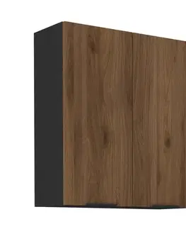Kuchynské horné skrinky KONDELA Menzo 80 G-90 2F horná kuchynská skrinka čierna / orech