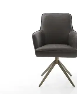 Jedálenské stoličky DELIFE Otočná jedálenská stolička Heira-Flex s opierkami mikrovlákno antracit vintage krížová podstava široká titanový efekt 360° otočná vrecková pružina