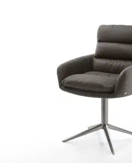 Jedálenské stoličky DELIFE Otočná jedálenská stolička Abelia-Flex s opierkami mikrovlákno antracit vintage podstava grafit 360° otočná hojdacia funkcia
