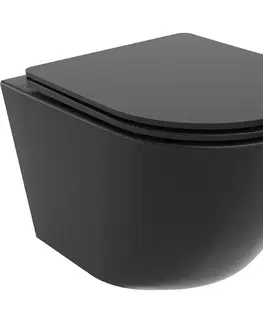 Záchody MEXEN/S - Lena Závesná WC misa Rimless Tornado vrátane sedátka s slow slim, duroplast, čierna mat 30221085T