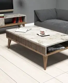 Konferenčné stolíky Konferenčný stolík Milan - Walnut, White Marble