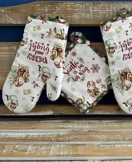 Chňapky Kinekus Chňapka 2ks a podložka 1 ks kuchynská, VIANOCE SNEHULIAKOVO biela