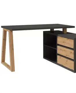 Moderné kancelárske stoly Set Iga II Písací stôl+Komoda Grafit / Dub Artisan