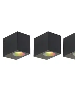 Vonkajšie nástenné svietidlá Sada 3 inteligentných nástenných svietidiel čierna IP44 vrátane Zigbee GU10 - Baleno