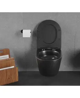 Záchody MEXEN/S - Lena Závesná WC misa Rimless Tornado vrátane sedátka s slow slim, duroplast, čierna mat 30221085T