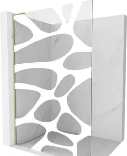 Sprchové dvere MEXEN/S - Kioto L Sprchová zástena WALK-IN 80 x 200, biely vzor, zlatá 800-080-103-50-97