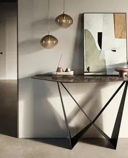 Konzolové stolíky DELIFE Konzolový stolík Edge polygonálny 140×50 cm keramika emperador extra leštená tmavohnedá Spios kov čierna