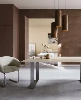 Jedálenské stoly DELIFE Jedálenský stôl Edge 200x100 keramika Laminam® Travertino Bianco krémovo biela nerezová oceľ úzky