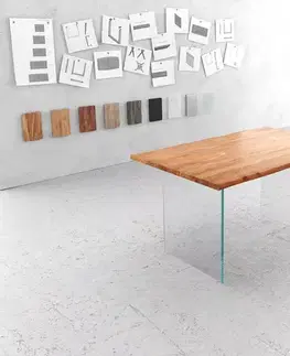 Jedálenské stoly DELIFE Jedálenský stôl Edge 140x90 akácia prírodná sklo Live-Edge
