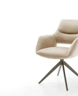 Jedálenské stoličky DELIFE Jedálenská stolička Yago-Flex s opierkami mikrovlákno béžová vintage krížová podstava široká titánová farba otočná o 360° hojdacia funkcia vrecková pružina