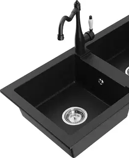 Kuchynské drezy MEXEN/S MEXEN/S - Mario granitový drez 2-bowl vrátane batérie Carla, čierna 6504-77-670700-70