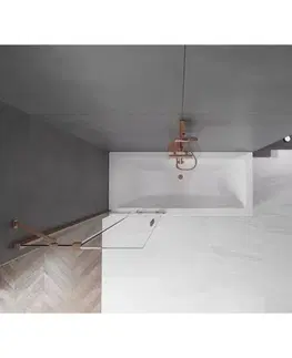 Sprchové dvere MEXEN/S - Velar Dvojkrídlová posuvná vaňová zástena 75 x 150, transparent, kartáčovaná meď 896-075-000-01-65