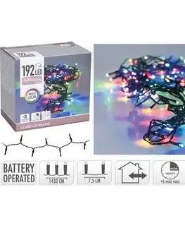 Vianočné osvetlenie Kinekus Svetlo vianočné 192 LED farebné, 14,5 m, s časovačom, s funkciami, batérie, vonkajšie/vnútorné