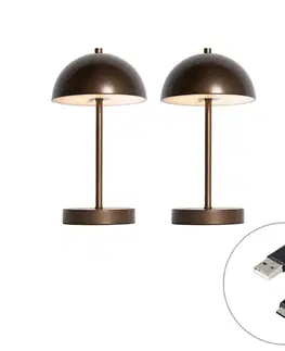 Lampy Sada 2 vonkajších stolových lámp tmavý bronz nabíjateľné vrátane LED 3-stupňové stmievanie - Keira