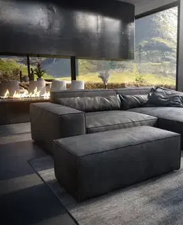 Rohové sedacie súpravy DELIFE Rohová pohovka Sirpio XL 270x170 cm imitácia kože vintage antracitová ležadlo variabilné s taburetom