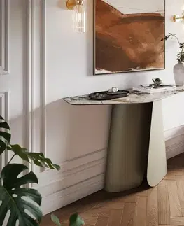 Konzolové stolíky DELIFE Konzolový stolík Edge polygonálny 140×50 cm keramika Patagonia leštená Livos kov titánová farba