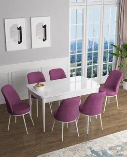Jedálenské sety Extendable Dining Table & Chairs Set (7 Pieces) Han - White, Purple