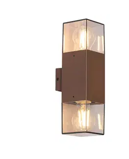 Vonkajšie nástenné svietidlá Vonkajšia nástenná lampa hrdzavohnedá s dymovým tienidlom 2-svetlá IP44 - Denmark