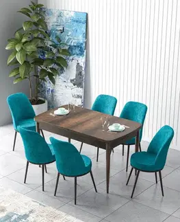 Jedálenské sety Extendable Dining Table & Chairs Set (7 Pieces) Zen - Baroque, Turquoise