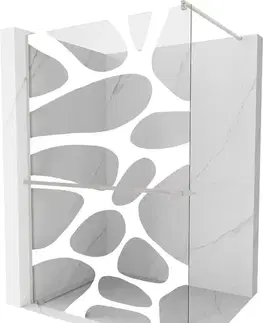 Sprchové dvere MEXEN/S - Kioto+ Sprchová zástena WALK-IN s poličkou a držiakom uterákov 70 x 200, biely vzor, nikel kartáčovaná 800-070-121-97-97