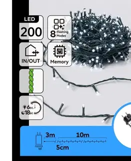 Vianočné dekorácie  B.V.  - LED Vonkajšia vianočná reťaz 200xLED/8 funkcií 13m IP44 studená biela B10303JN6