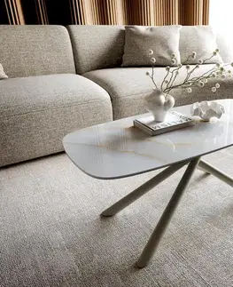 Konferenčné stolíky DELIFE Konferenčný stolík Edge zaoblený tvar 100×50 cm keramika onyx perla Sarity kov titánová farba efekt