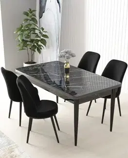 Jedálenské sety Dining Table & Chairs Set (5 Pieces) Nil - Black Marble, Black